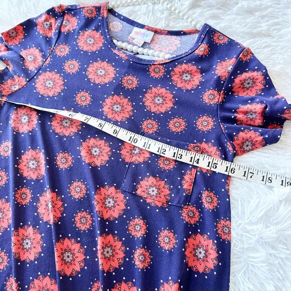 LuLaRoe XS Carly Dress Navy Pink Floral Swing Stretch Knit Pocket Size xs - Picture 7 of 12